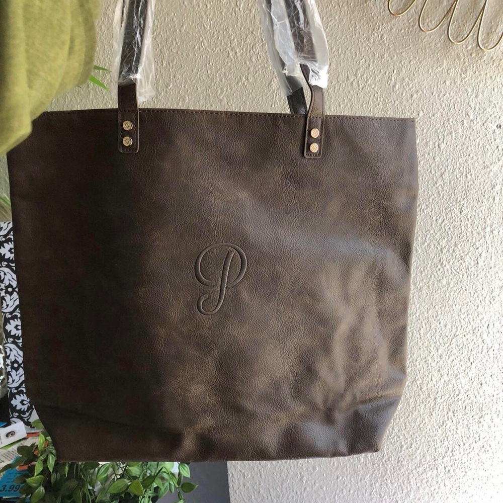 NEW Large tote shoulder monogram weekend work hand bag purse laptop book tablet